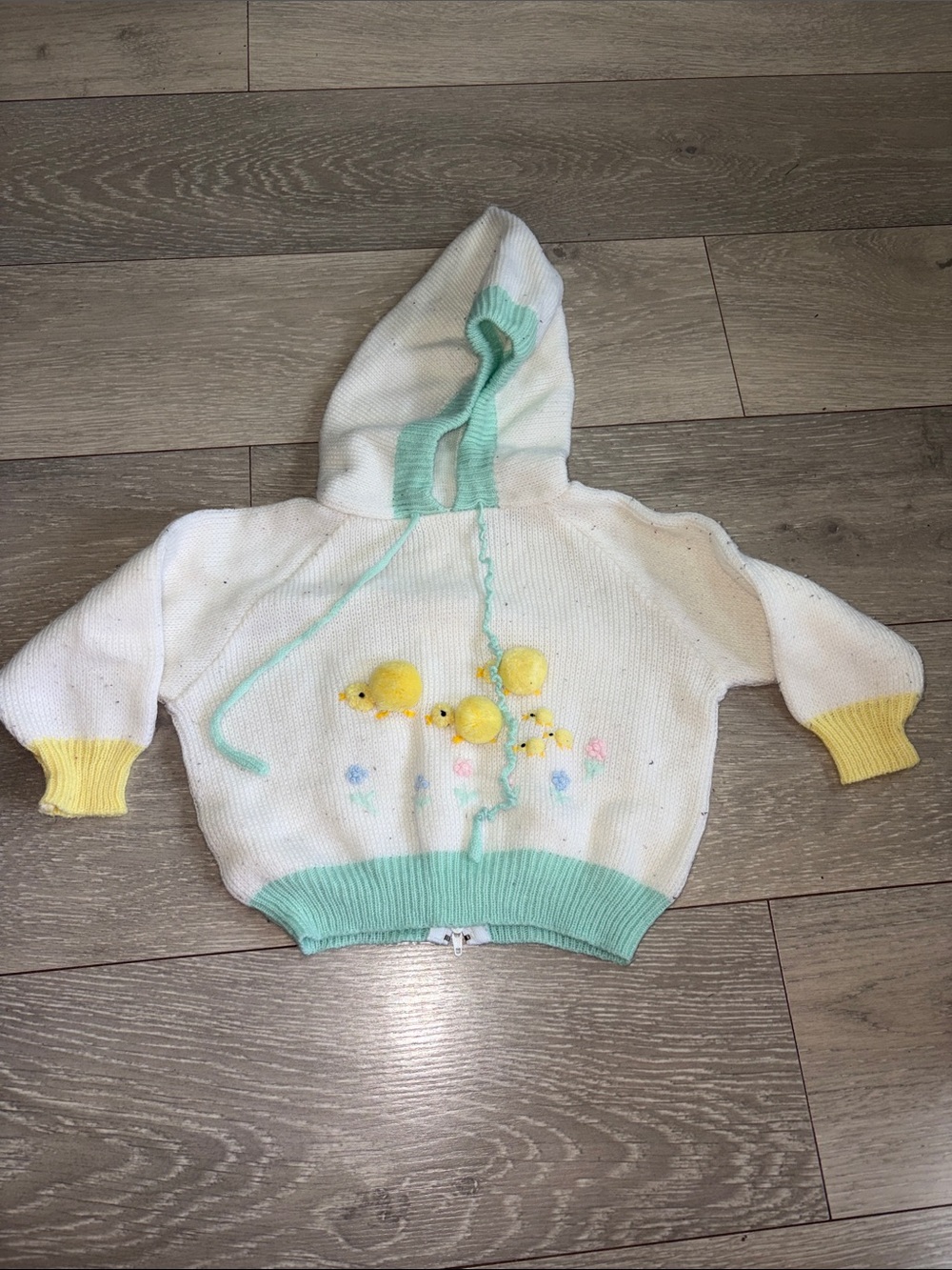 White Hooded Kids Sweater with Yellow Chick Detail